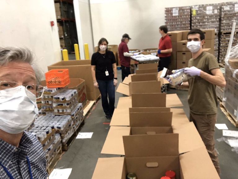 Fred packing emergency food boxes