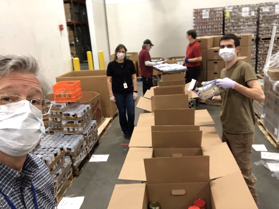 Fred packing emergency food boxes